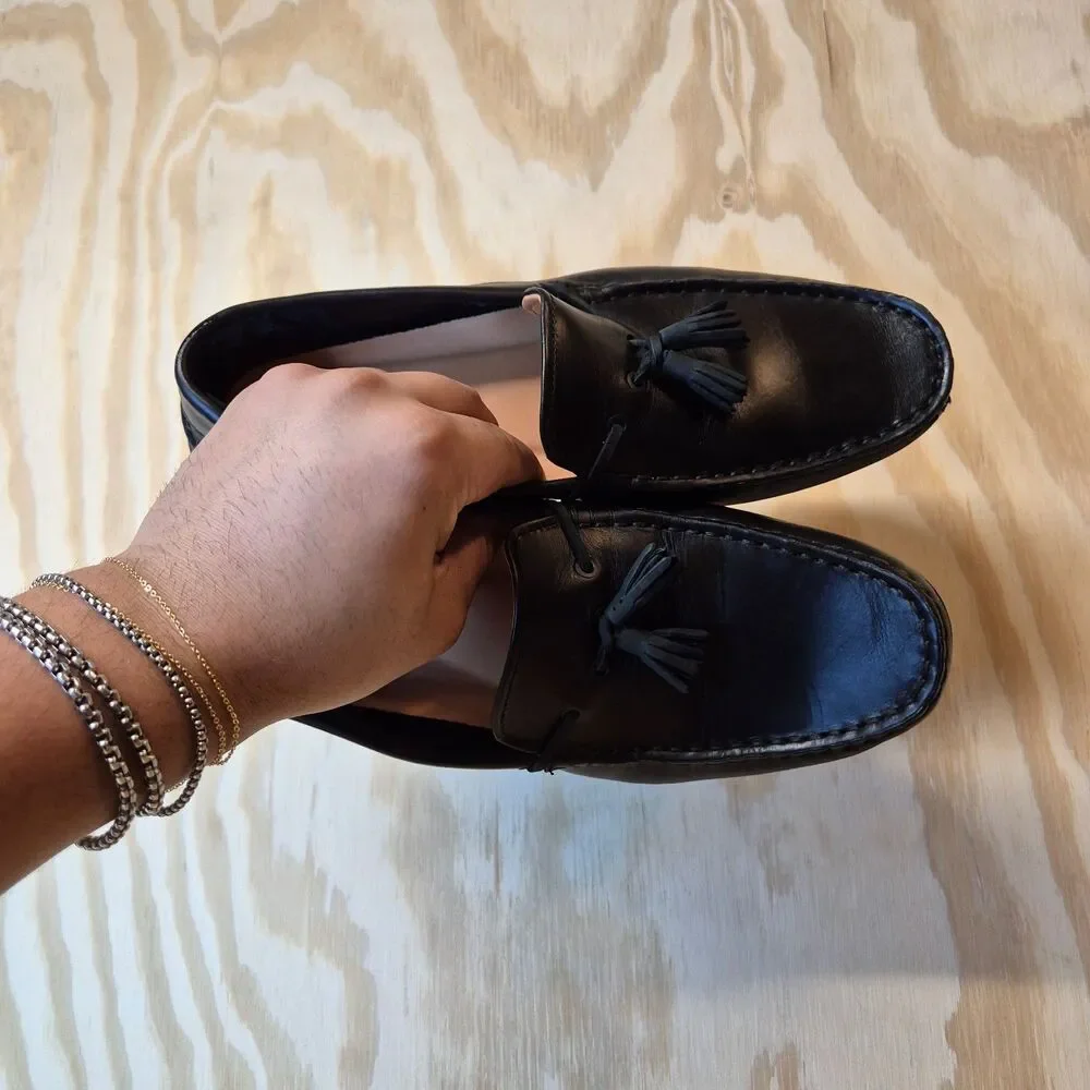 Lacoste Piloter Tassel Loafers Size Men's US 7.5 Womens US 9 Black Leather Shoes